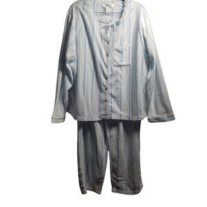 Eileen West Pastel Blue Lace Trim Cottagecore Women's Flannel Pajamas Sz 2X